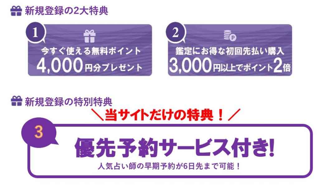 電話占いヴェルニの新規登録の2大特典の画像